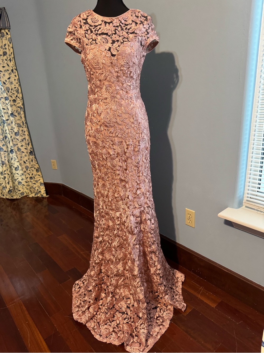 Blu Sage Rose Lace Maxi Gown - Dusty Rose